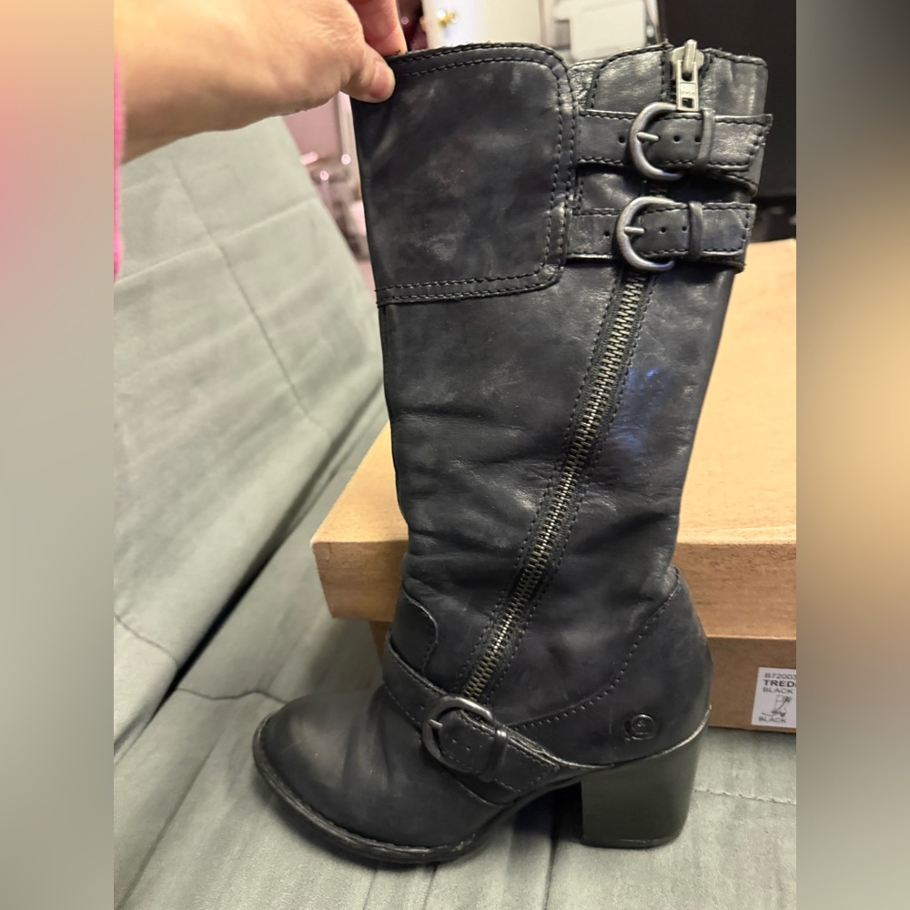 Born Black Treddy Heeled Leather Boots - Picture 2 of 4